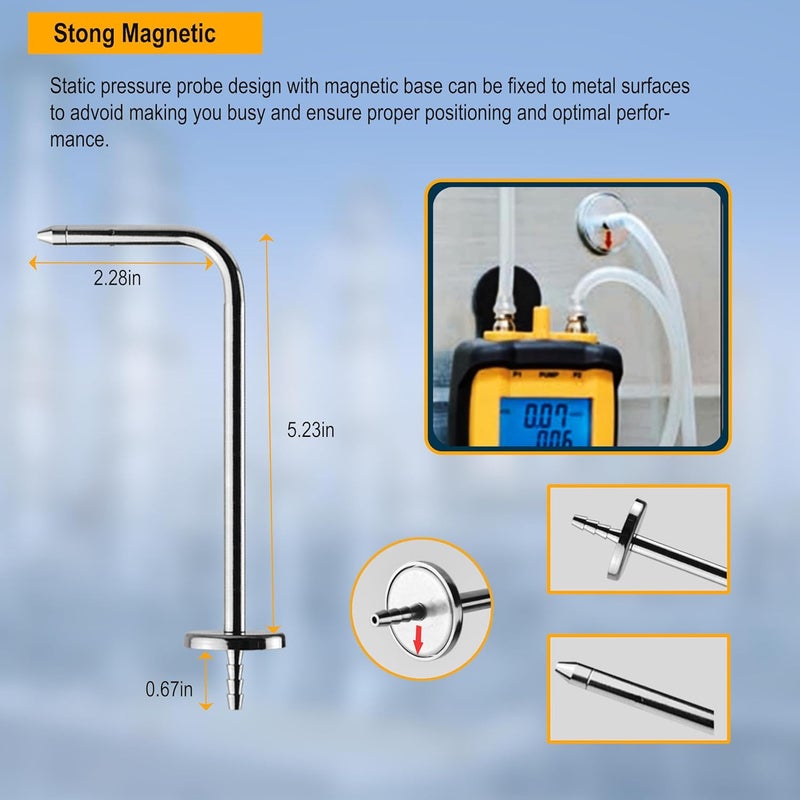 ZIBOO ASP2 Soft Tube,Static Pressure Probes with Compatible with Fieldpiece JL3KM2, SDMN5，SDMN6，ADMN2,HVAC Pitot Static Tube Fit for Many Dual Port Manometer with2x 39.37FEET(1.0M) Soft Tube - Image 5
